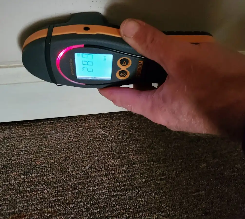 Moisture detection at baseboard during Burst Pipe Cleanup in Blaine